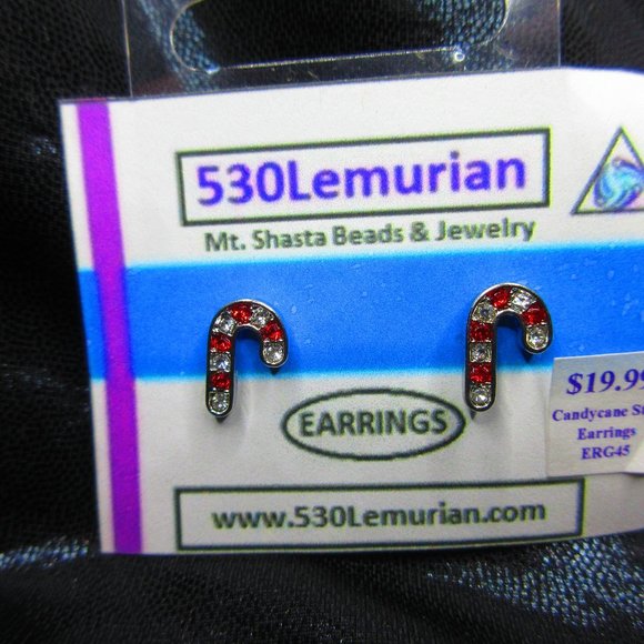 Candy Cane Rhinestones Christmas Festive Stud Earrings - Picture 1 of 3